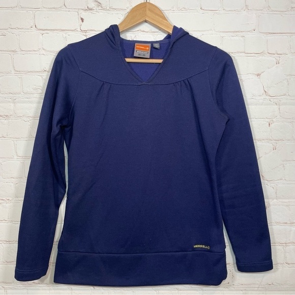 Merrell Sweater Womens Small Blue Opti Wick Hoodie Sweatshirt Pocket Fleece Line - Picture 1 of 10
